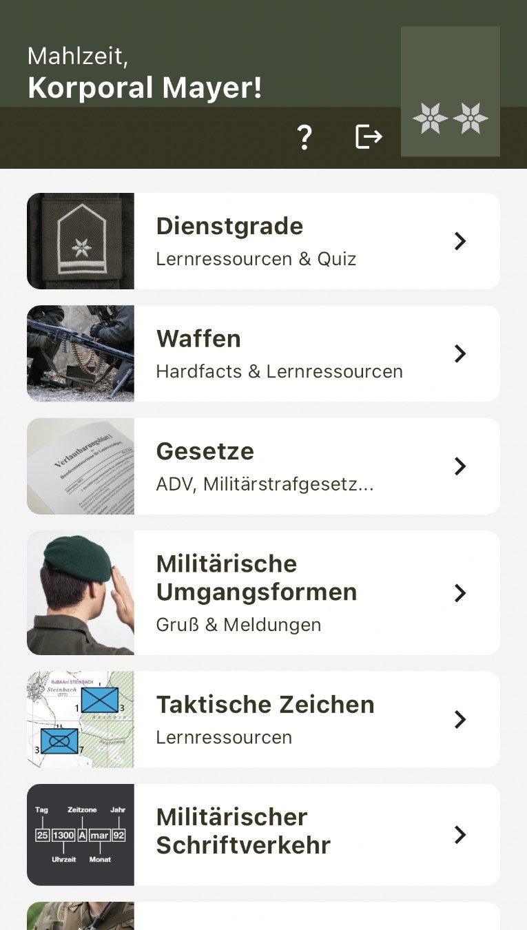 Hauptbildschirm Appmarsch